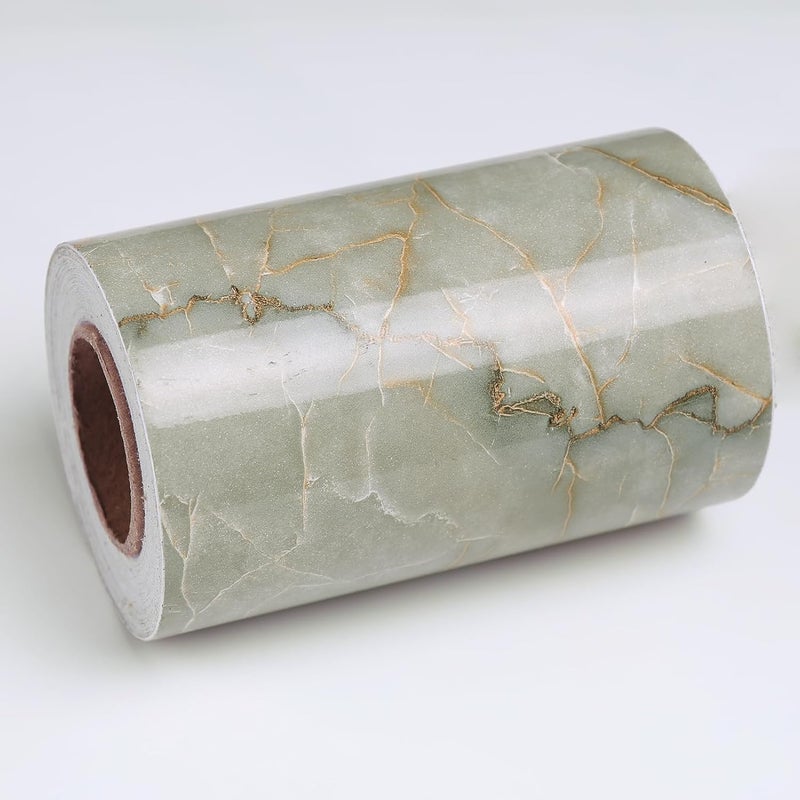 Wallercity Marble Green Wallpaper Borders for Mirror Frame Border Contact Paper for Bathroom Green Marble Frame Stickers for Wall Decor Vinyl Waterproof Peel and Stick Wallpaper Border 3.94''x197'' - Image 1